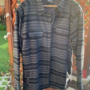 O'Neill Men's Black and Gray Striped Shirt Jacket, Sherpa lined, XXL
